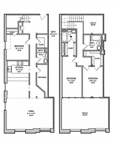 Floor plan for 2 beds, 2.5 baths, 1551 sqft